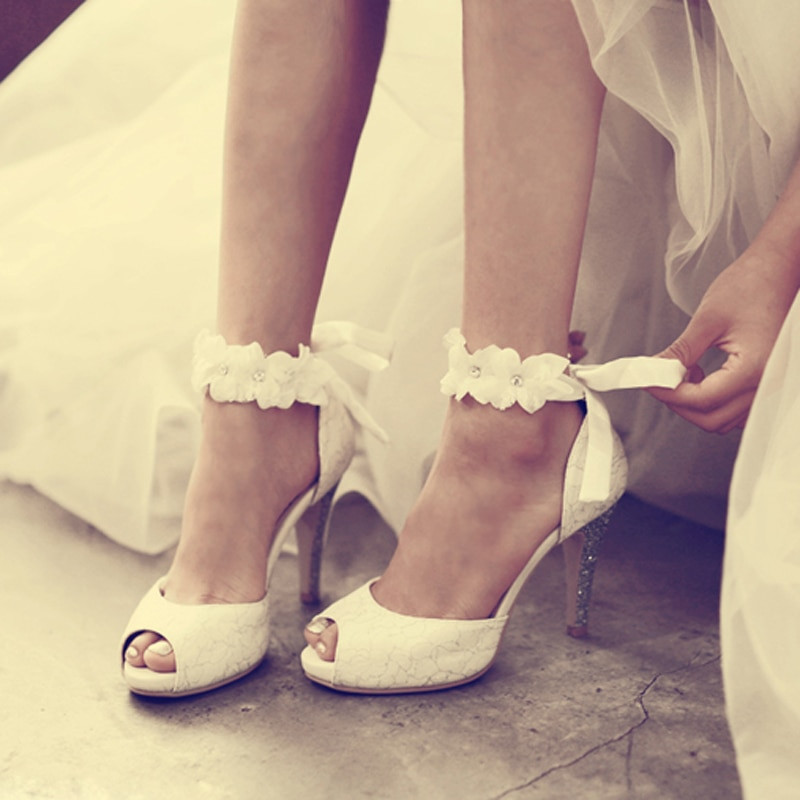Dressy Shoes For Wedding
 2016 White Lace Wedding Formal Dress Shoes Peep toe Lady