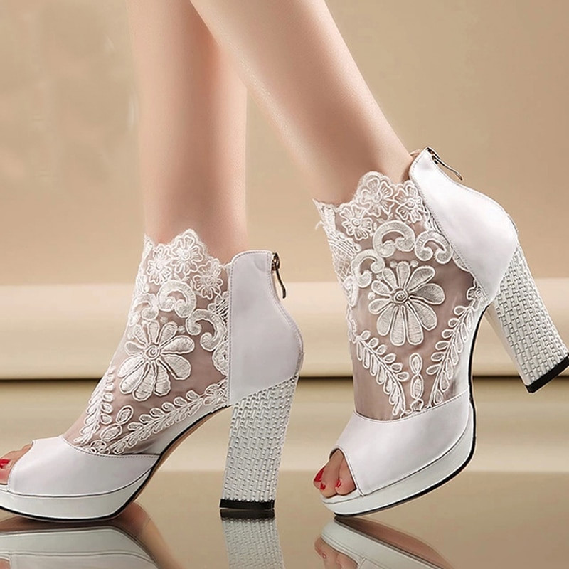 Dressy Shoes For Wedding
 New Fashion Peep Toe Summer Wedding Boots y White Lace