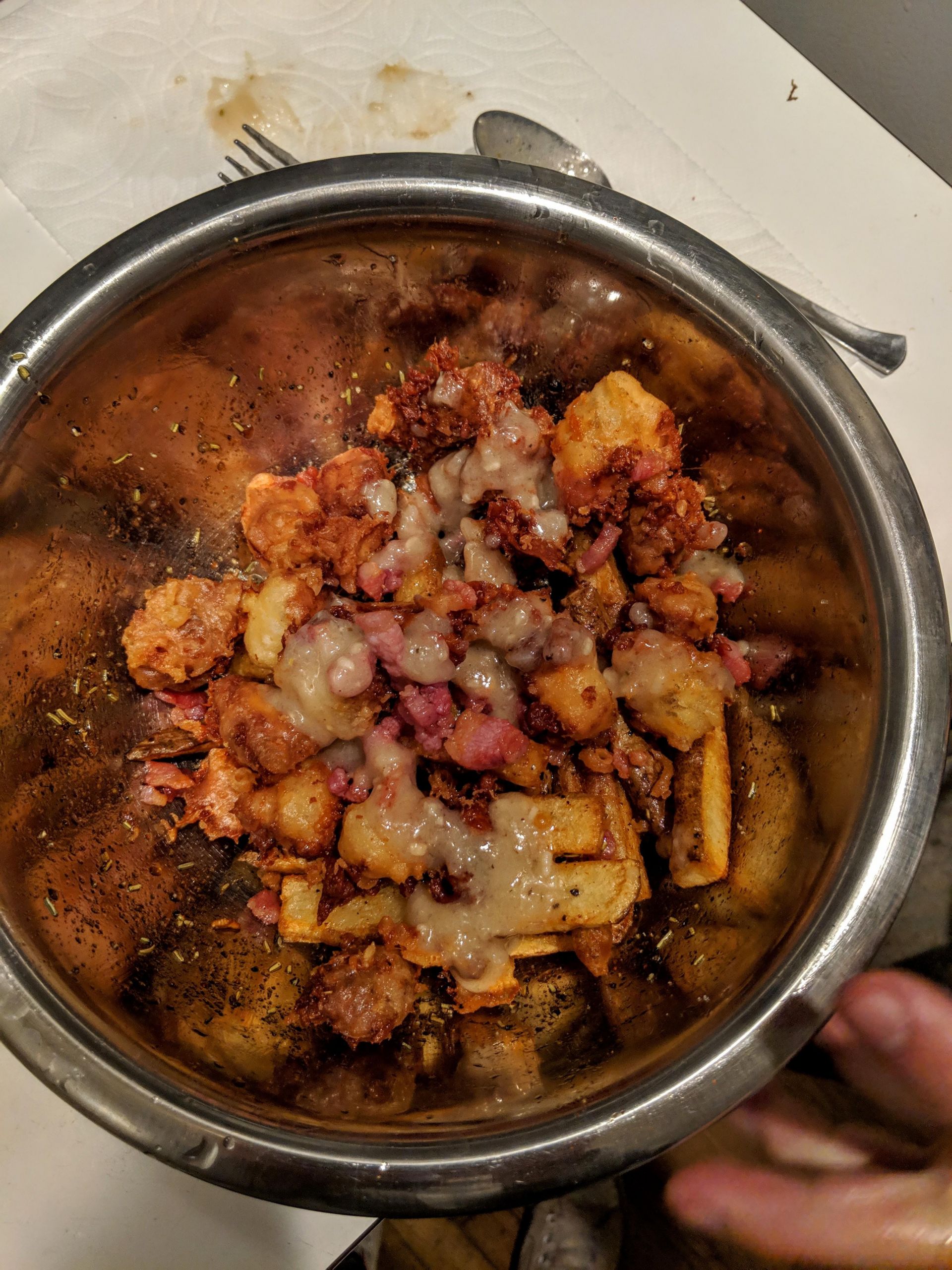 Duck Fat Gravy
 [Homemade] Poutine with panchetta fried cheese curds and
