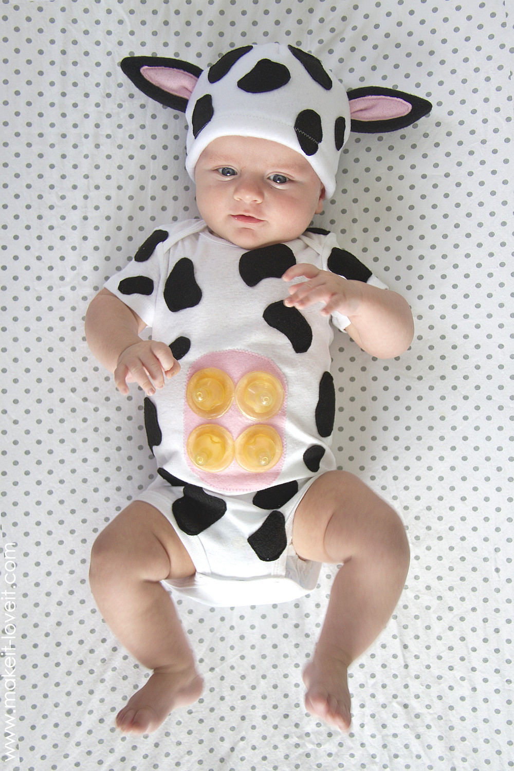 Easy DIY Baby Halloween Costumes
 Baby Cow Costume with an UDDER