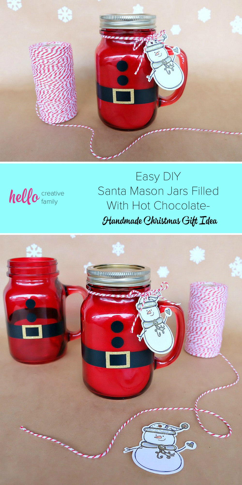 Easy DIY Christmas Gifts For Family
 Easy DIY Santa Mason Jars Filled With Hot Chocolate