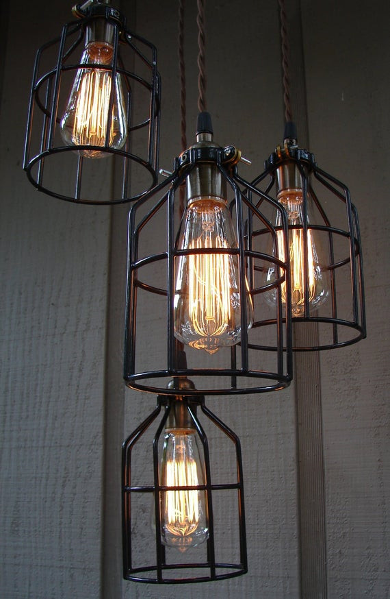 Edison Kitchen Lights
 Upcycled Industrial Edison Bulb Cage Hanging Pendant Light