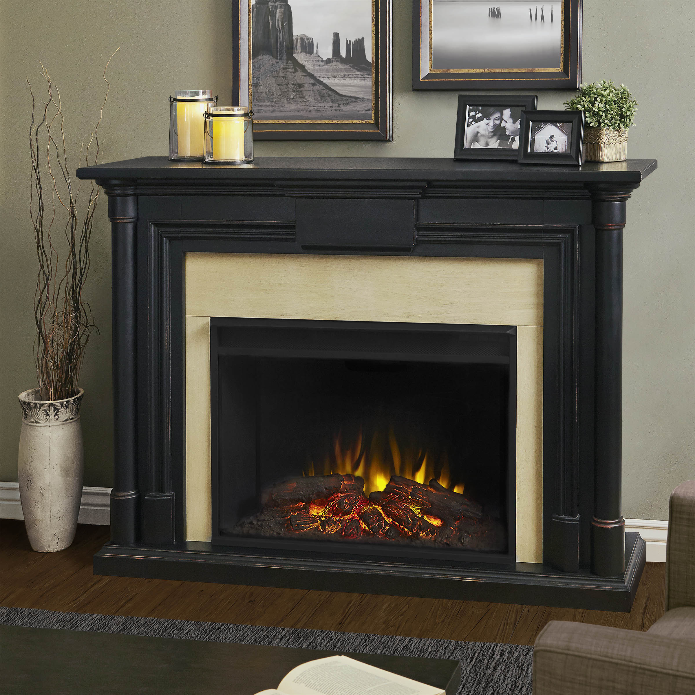 Electric Fireplace Black
 58" Maxwell Grand Black Wash Electric Fireplace
