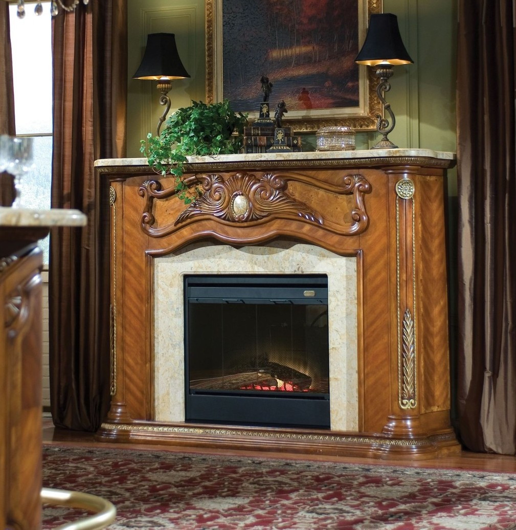 Electric Fireplace With Marble Top
 Michael Amini Cortina Fireplace with Marble Top & Electric