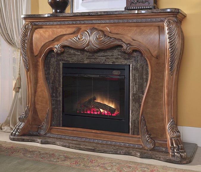 Electric Fireplace With Marble Top
 Michael Amini Eden Traditional Fireplace & Marble Top w