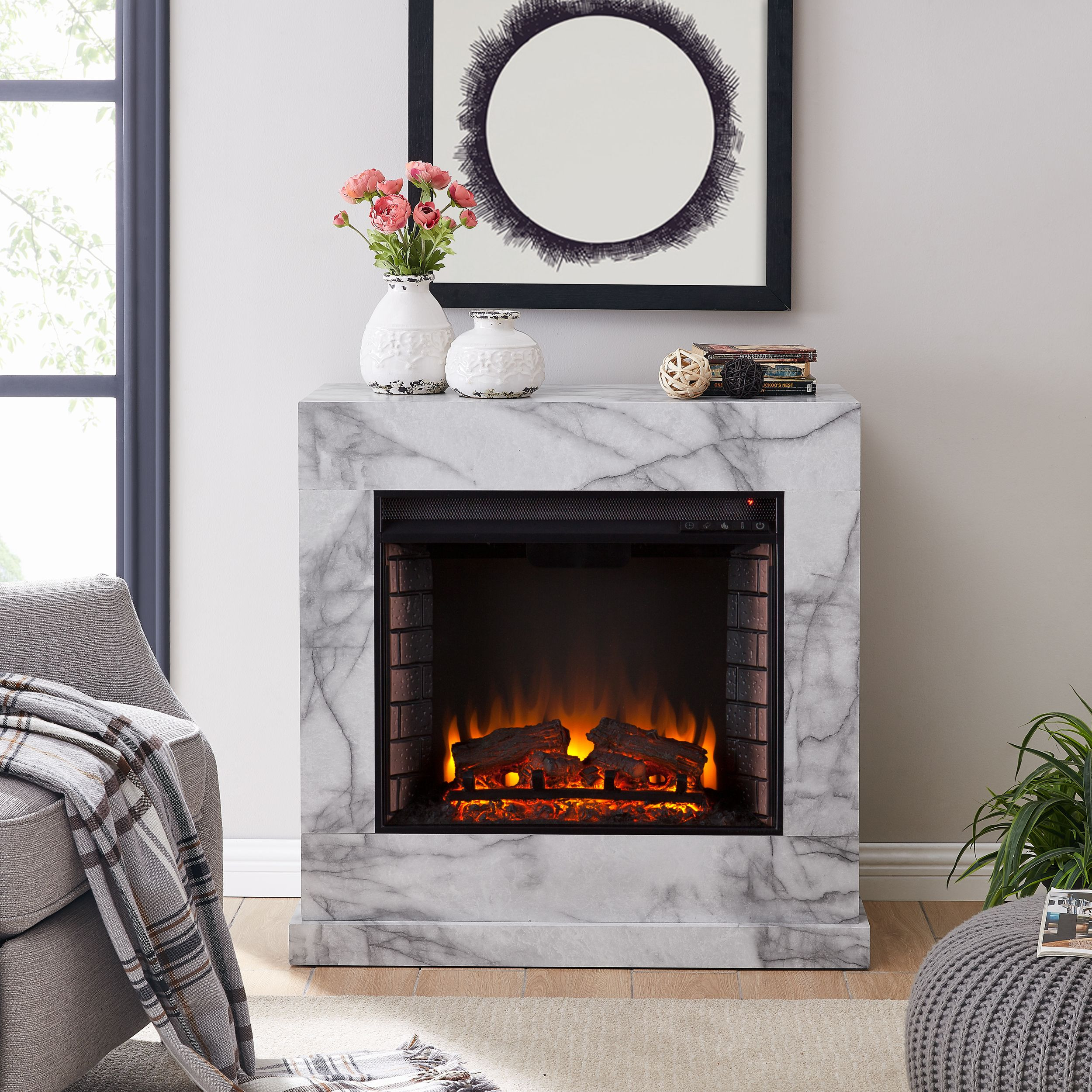 Electric Fireplace With Marble Top
 Southern Enterprises Claredale Electric Fireplace with