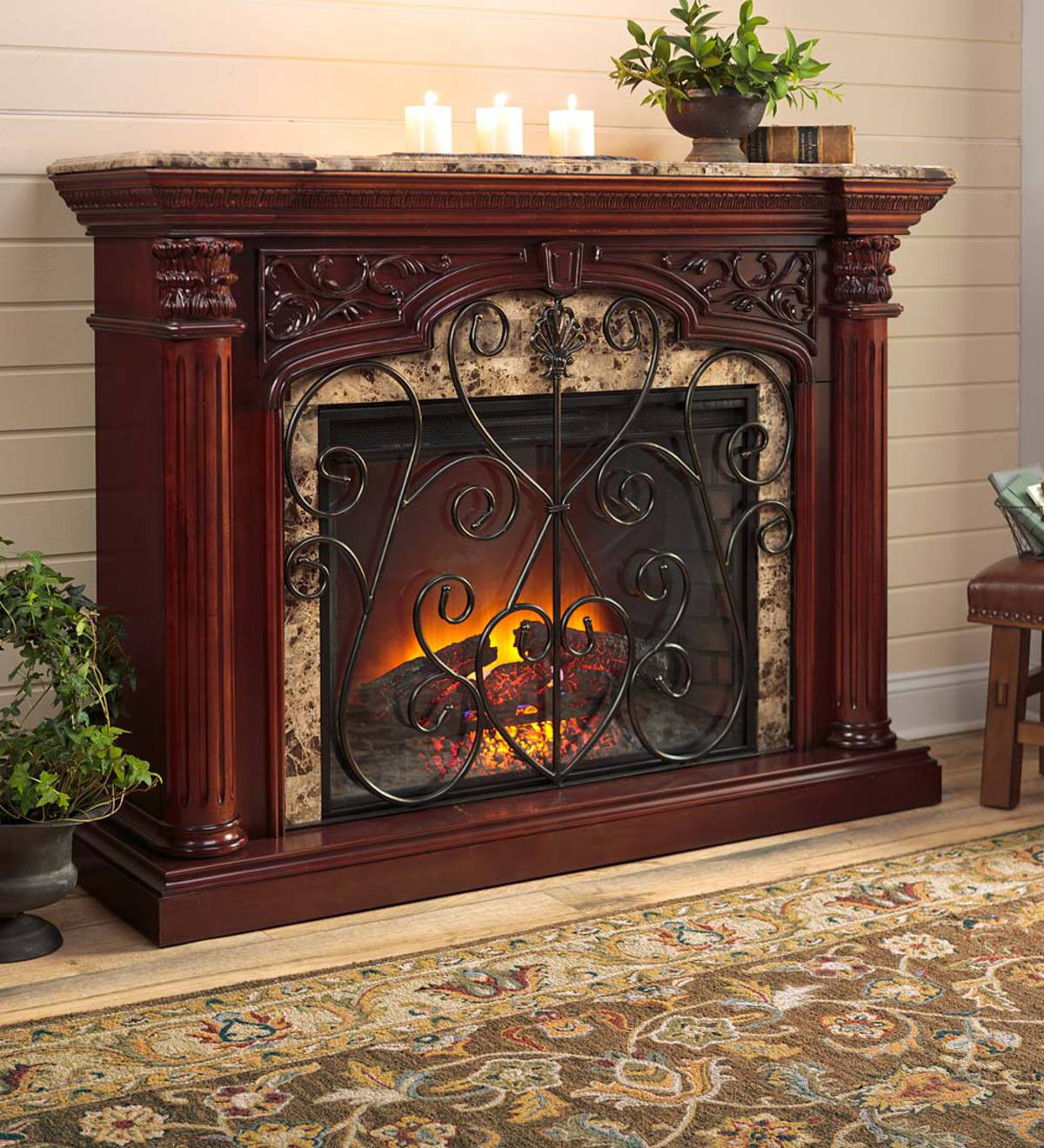Electric Fireplace With Marble Top
 Jamestown Electric Fireplace with Marble Mantel