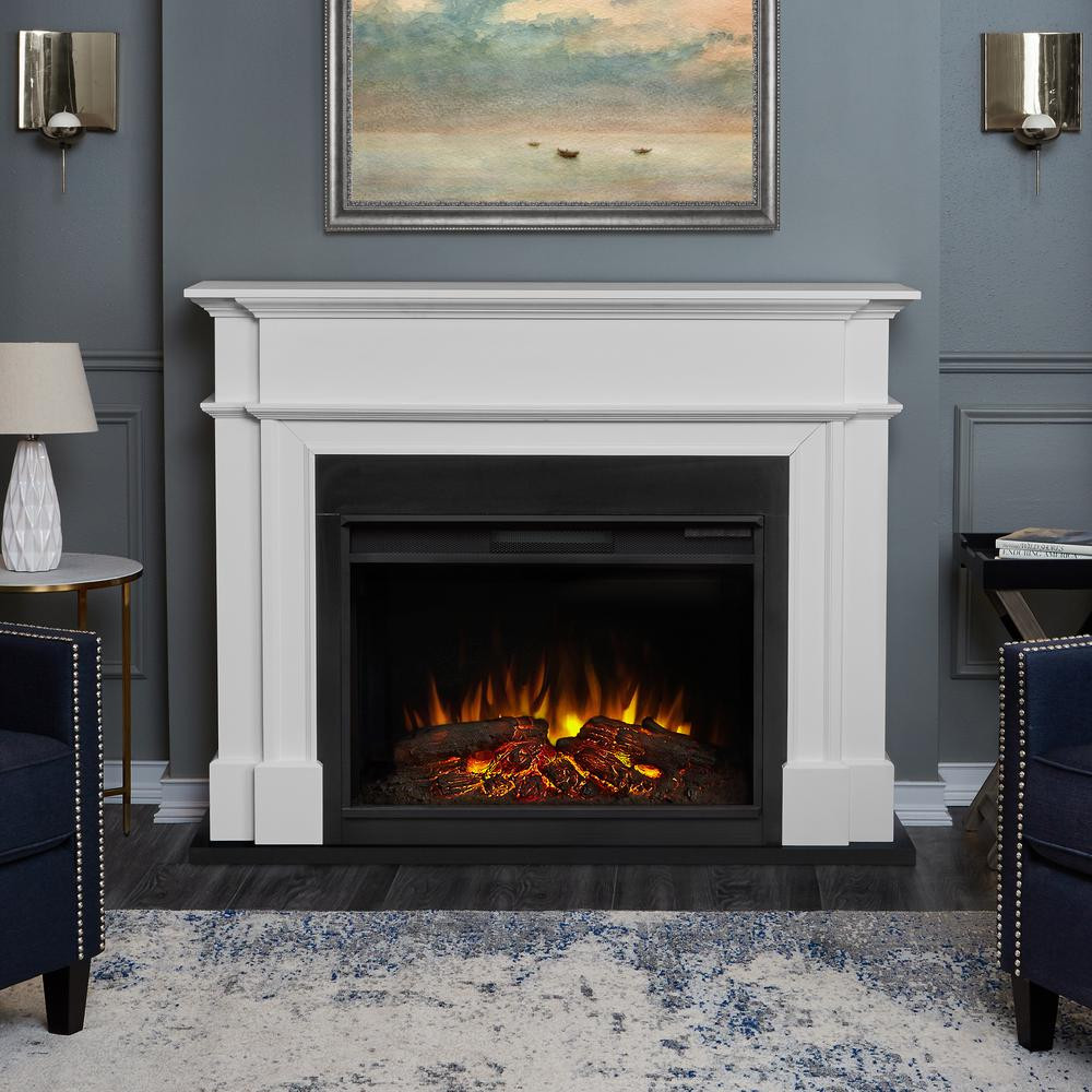 Electric White Fireplace
 Real Flame Harlan Grand 55 in Electric Fireplace in White