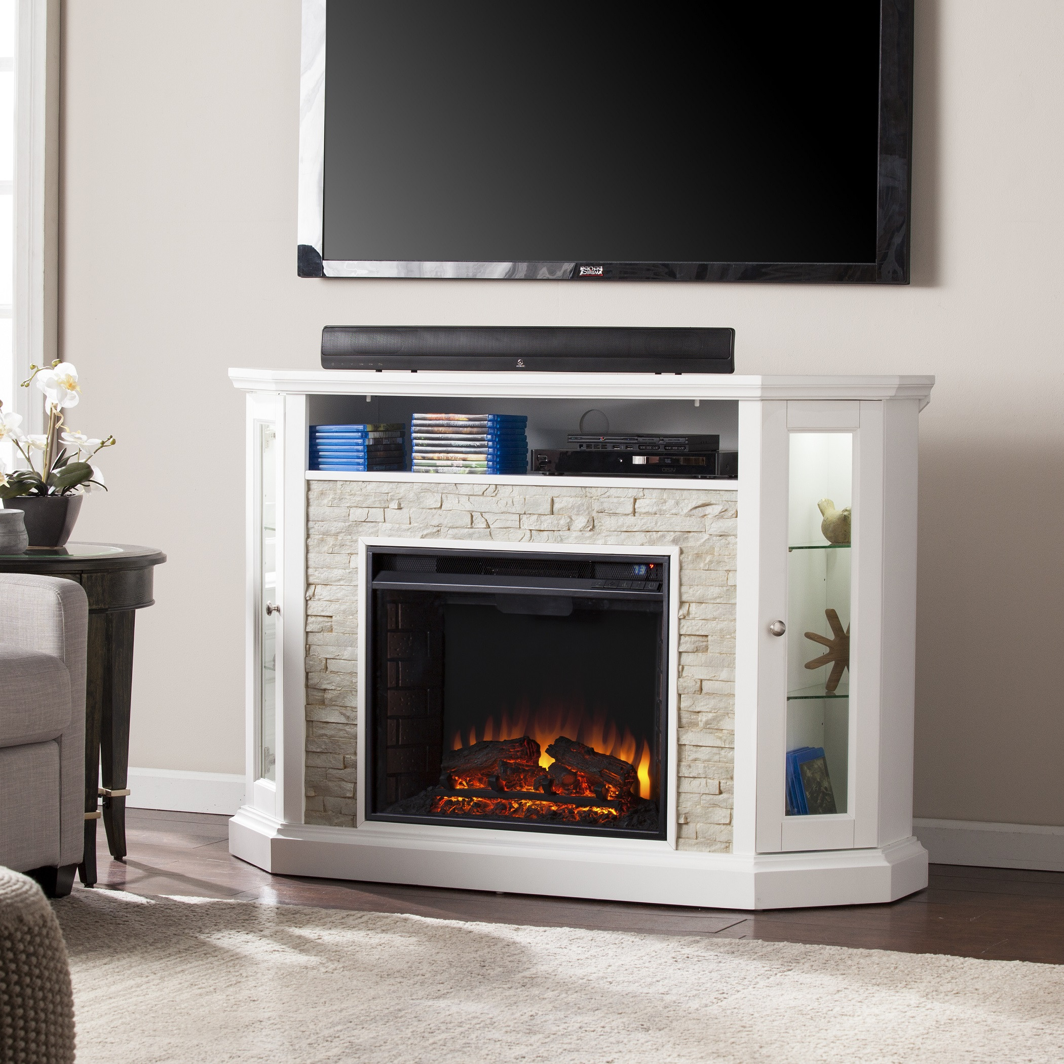 Electric White Fireplace
 52 25" Redden Corner Convertible Electric Media Fireplace