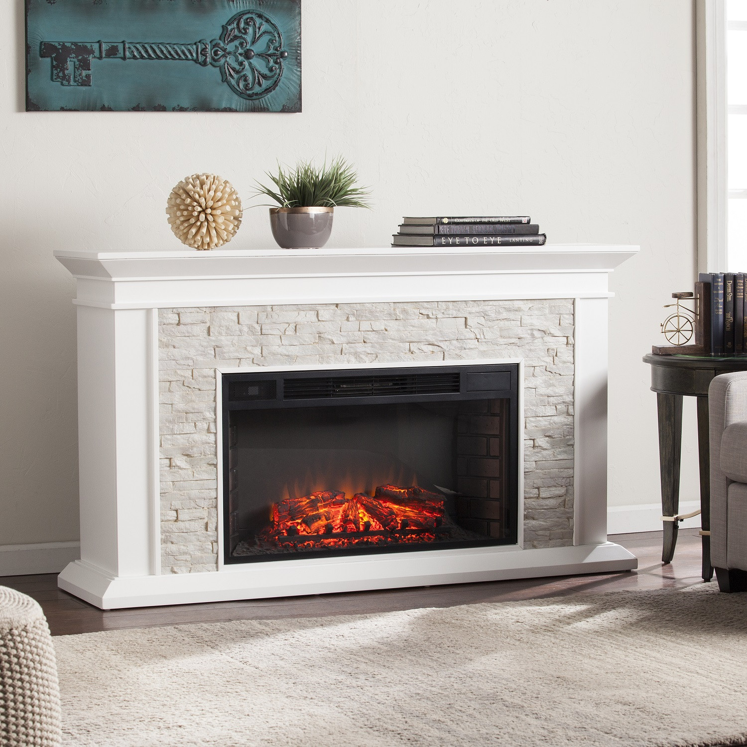 Electric White Fireplace
 60" Canyon Heights Simulated Stone Electric Fireplace