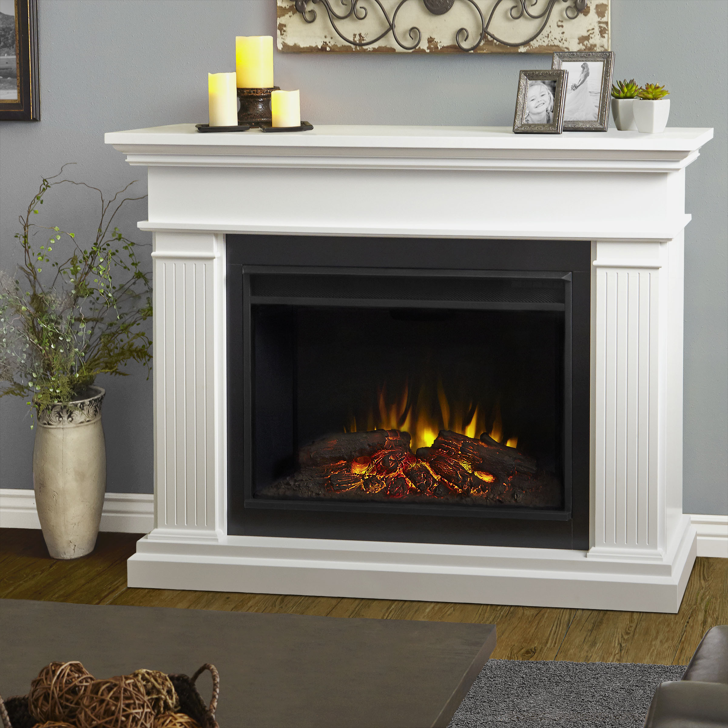 Electric White Fireplace
 55 5" Kennedy Grand White Electric Fireplace