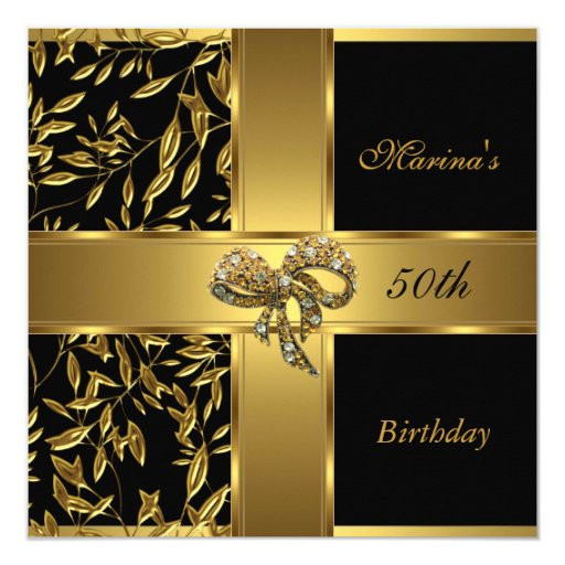 Elegant 50th Birthday Decorations
 Elegant 50th Birthday Black Gold Floral Bow 2 Invitation
