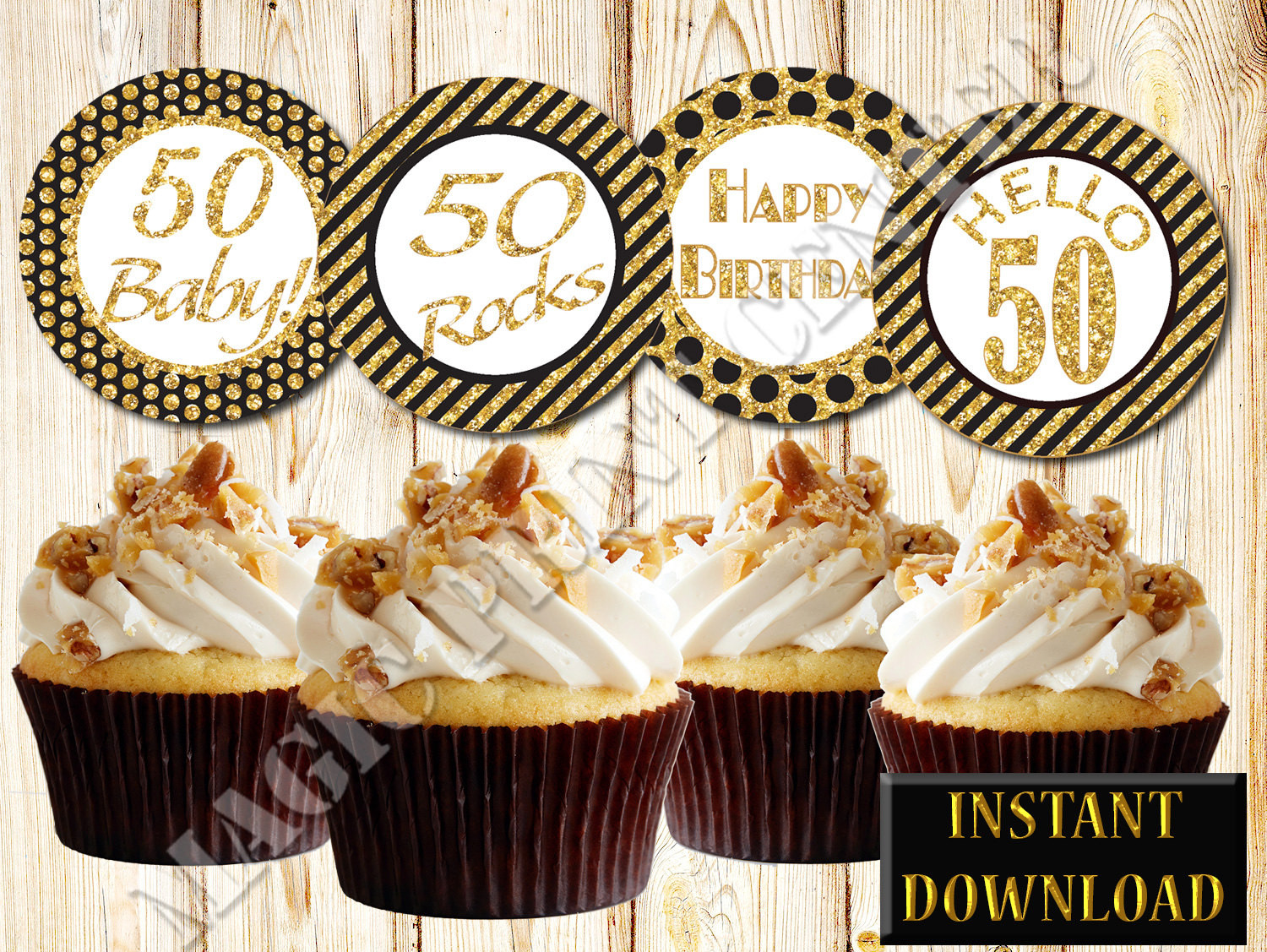 Elegant 50th Birthday Decorations
 Elegant 50th Birthday Cupcake Toppers Black and Gold