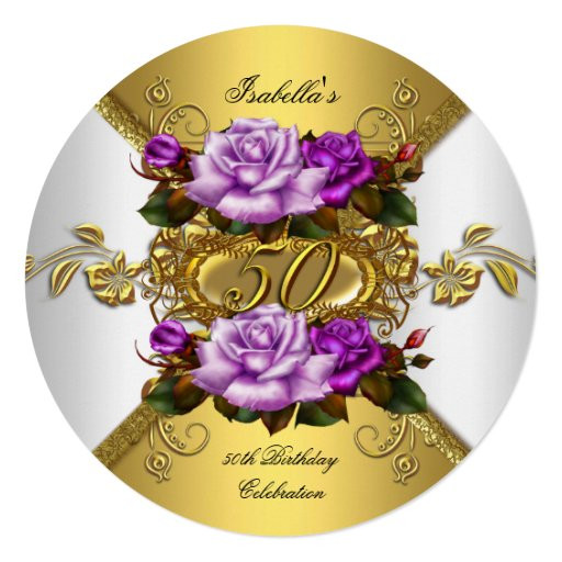 Elegant 50th Birthday Decorations
 50th Birthday Party Elegant Roses Purple Gold R Card