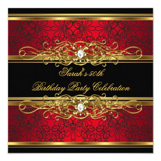 Elegant 50th Birthday Decorations
 Elegant 50th Birthday Party Red Black Gold Damask Invitation