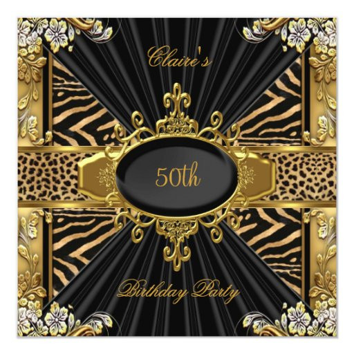 Elegant 50th Birthday Decorations
 Elegant Zebra Gold Leopard 50th Birthday Party Invitations