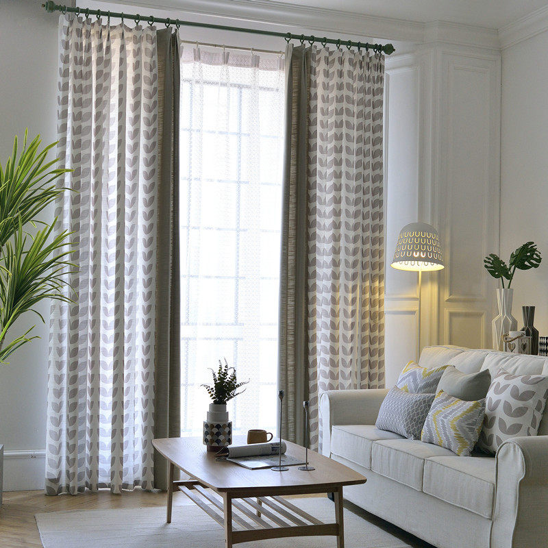 Elegant Curtain For Living Room
 Light Grey Leaf Elegant Living Room Curtains