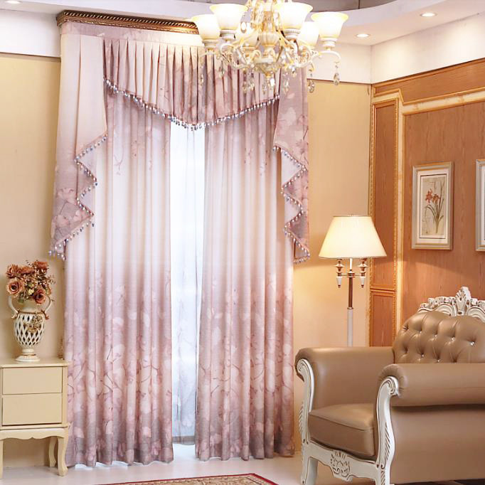 Elegant Curtain For Living Room
 Pink Floral Print Linen Bedroom or Living Room Elegant