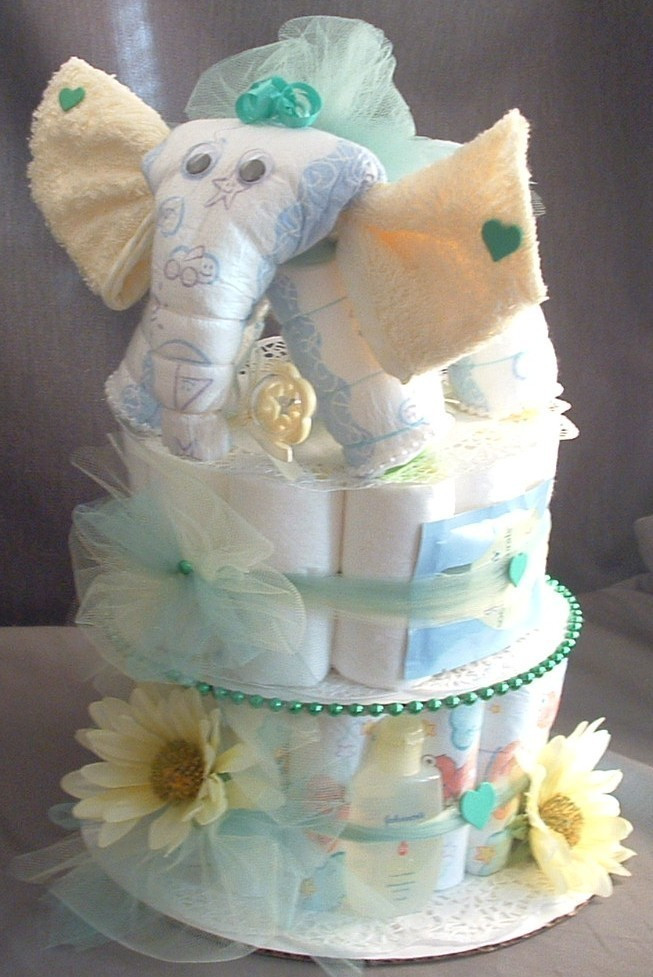 Elephant Baby Gift Ideas
 ELEPHANT Baby Shower Gift Diaper Cake Centerpiece Diaper