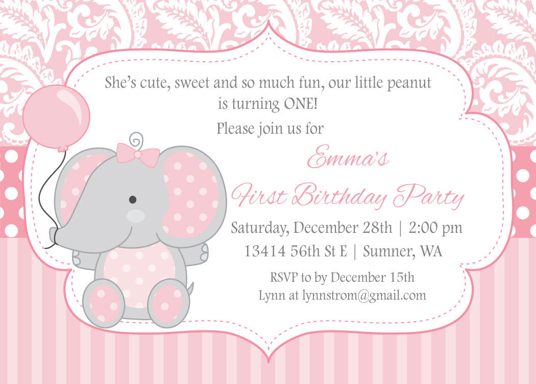 Elephant Birthday Invitations
 Elephant Birthday Invitation for Girls First by