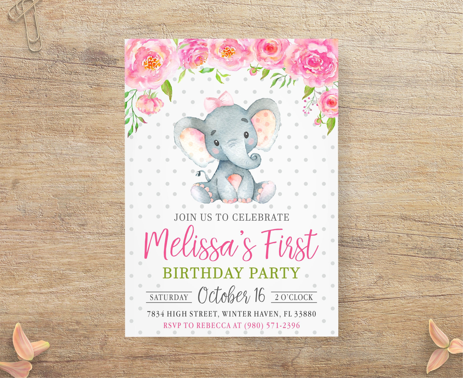 Elephant Birthday Invitations
 Elephant Birthday Invitation Girl First Birthday Invites