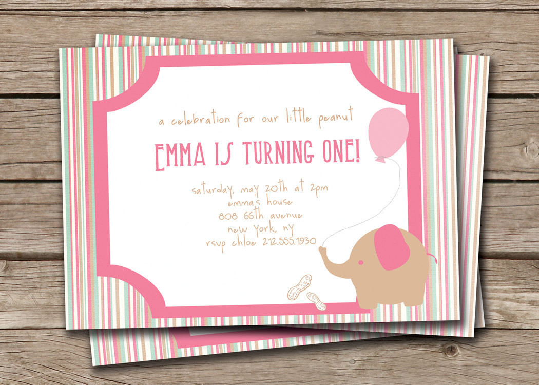 Elephant Birthday Invitations
 Elephant Birthday Invitation Little Peanut Baby Elephant First