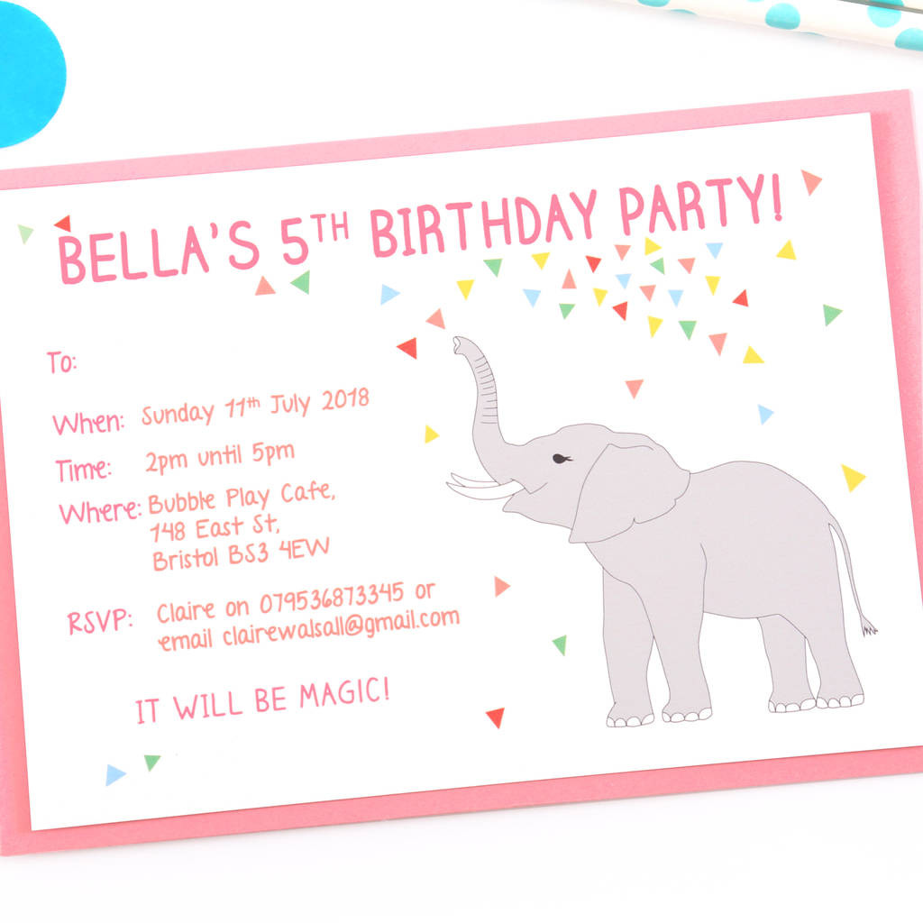 Elephant Birthday Invitations
 personalised elephant birthday party invitations by