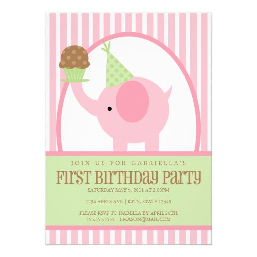 Elephant Birthday Invitations
 5x7 Pink Elephant Birthday Invitation 5" X 7" Invitation