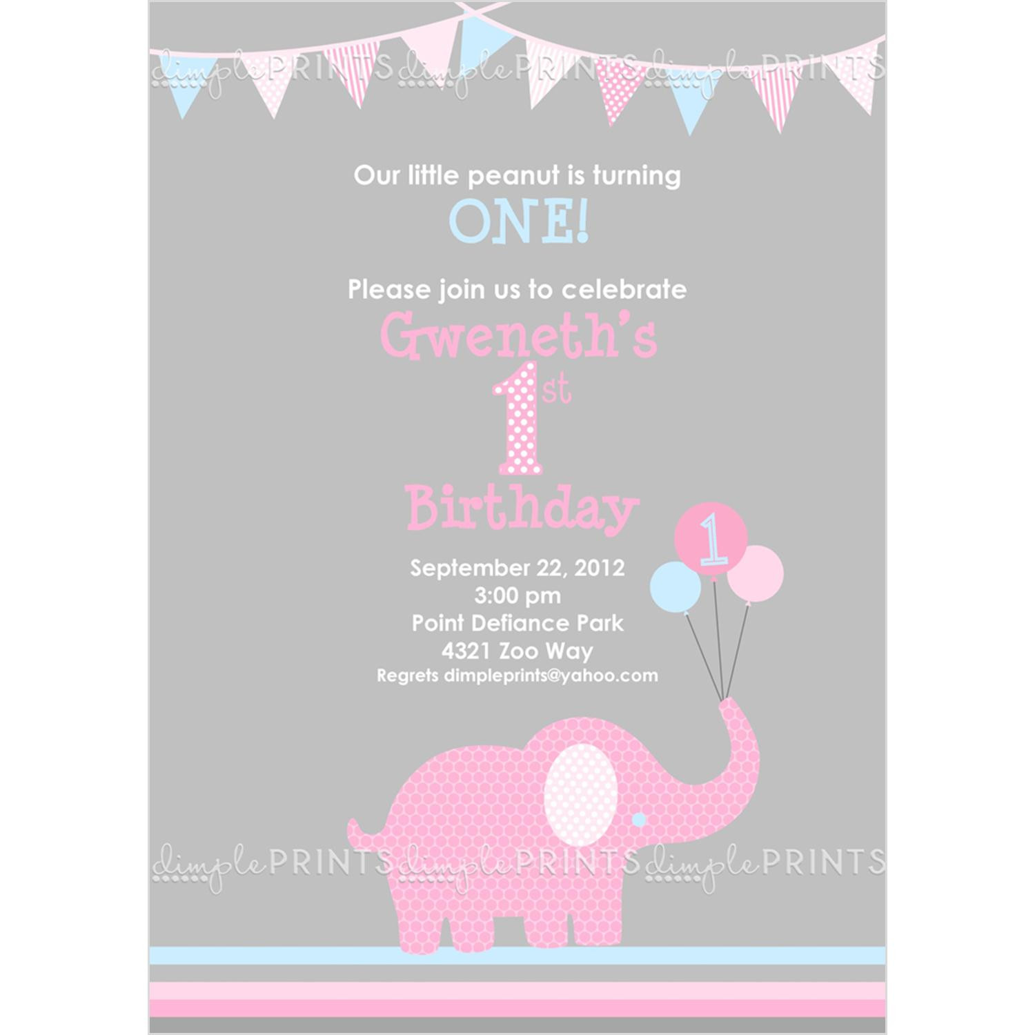 Elephant Birthday Invitations
 Little Elephant Printable Invite Dimple Prints Shop