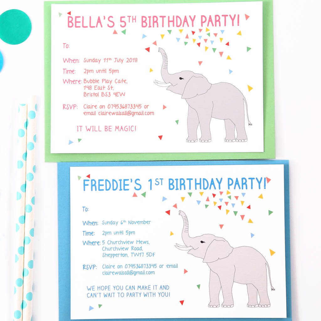 Elephant Birthday Invitations
 personalised elephant birthday party invitations by