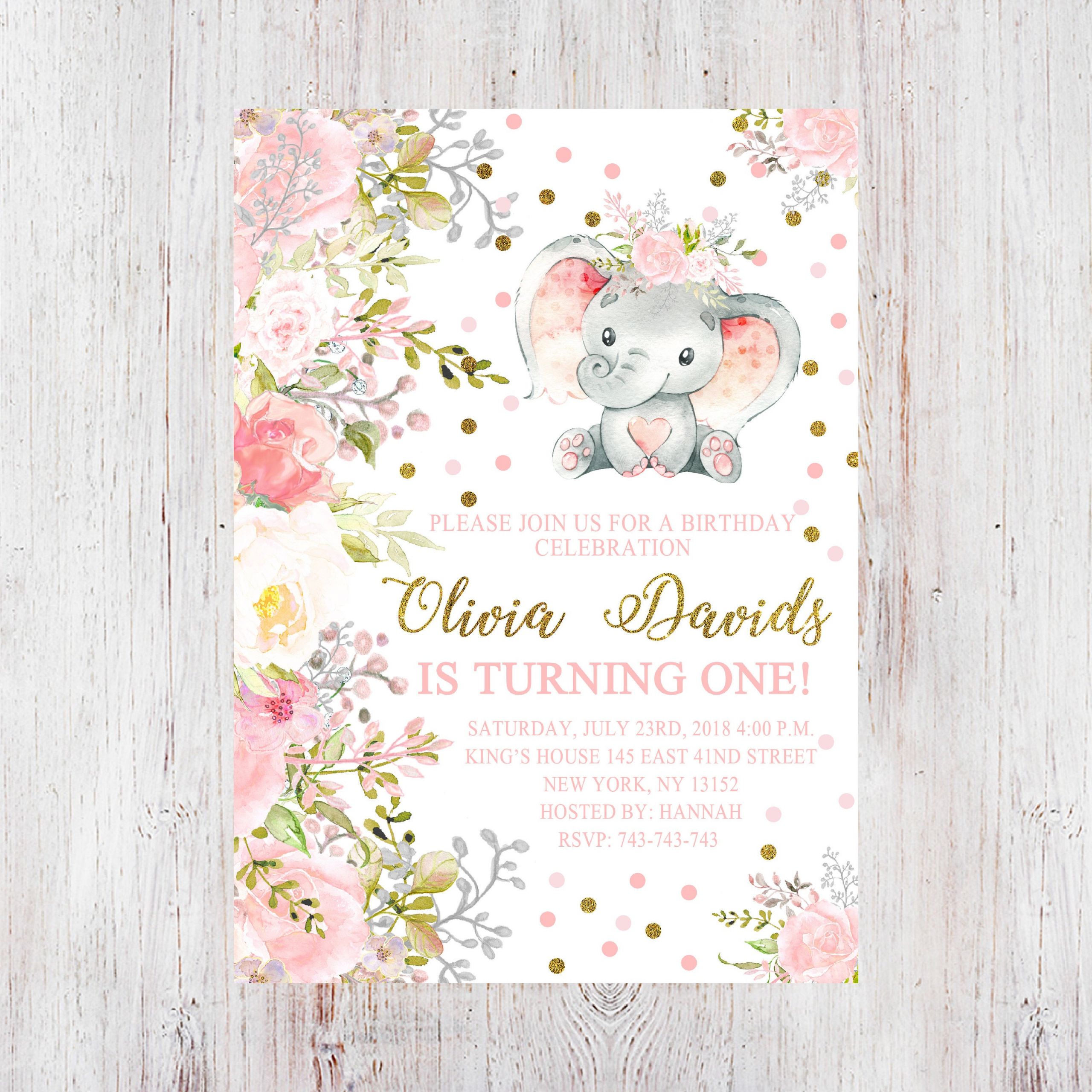 Elephant Birthday Invitations
 Floral Elephant Invitation Girl Birthday Invitation