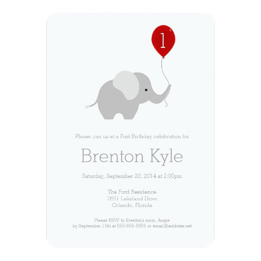 Elephant Birthday Invitations
 Little Elephant with Balloon Birthday Invitation