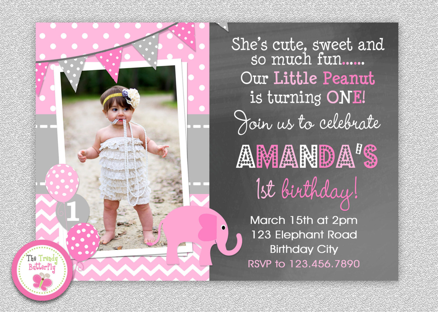 Elephant Birthday Invitations
 Elephant Chalkboard Birthday Invitation 1st Birthday