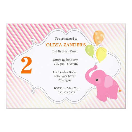 Elephant Birthday Invitations
 Pink Elephant Birthday Invitation