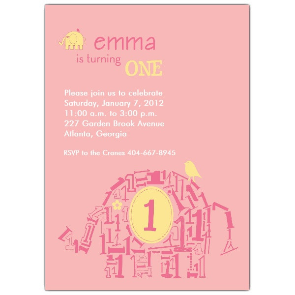 Elephant Birthday Invitations
 Elephant Girl 1st Birthday Invitations