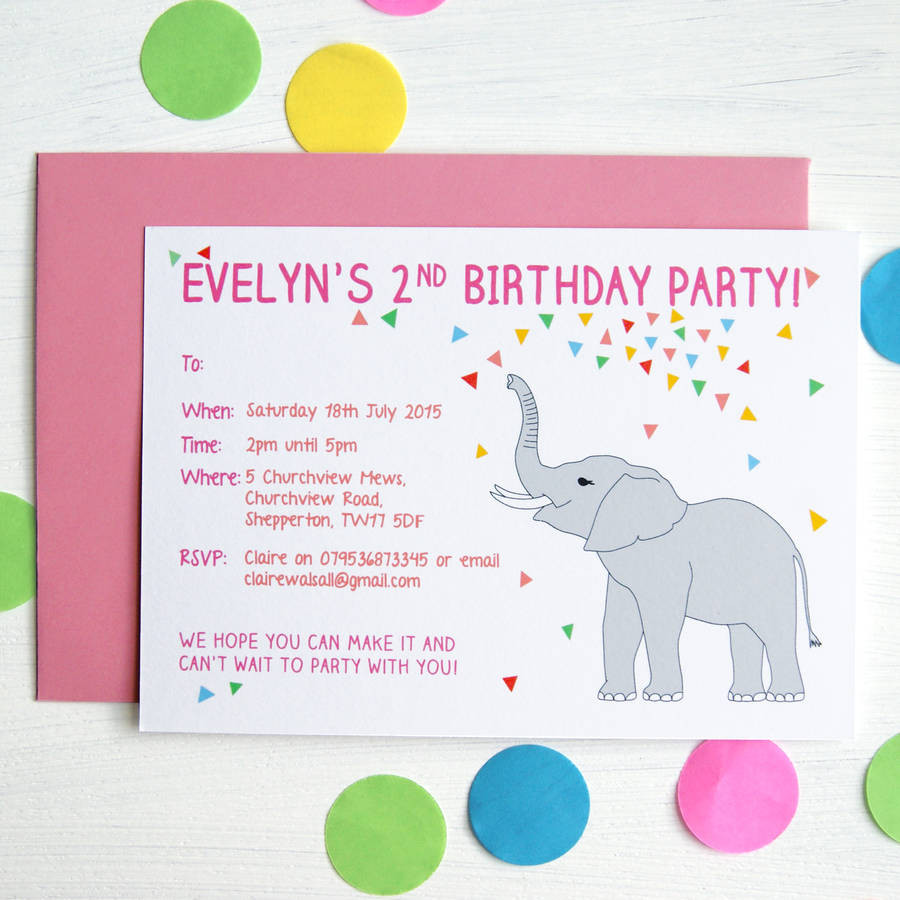 Elephant Birthday Invitations
 personalised elephant birthday party invitations by