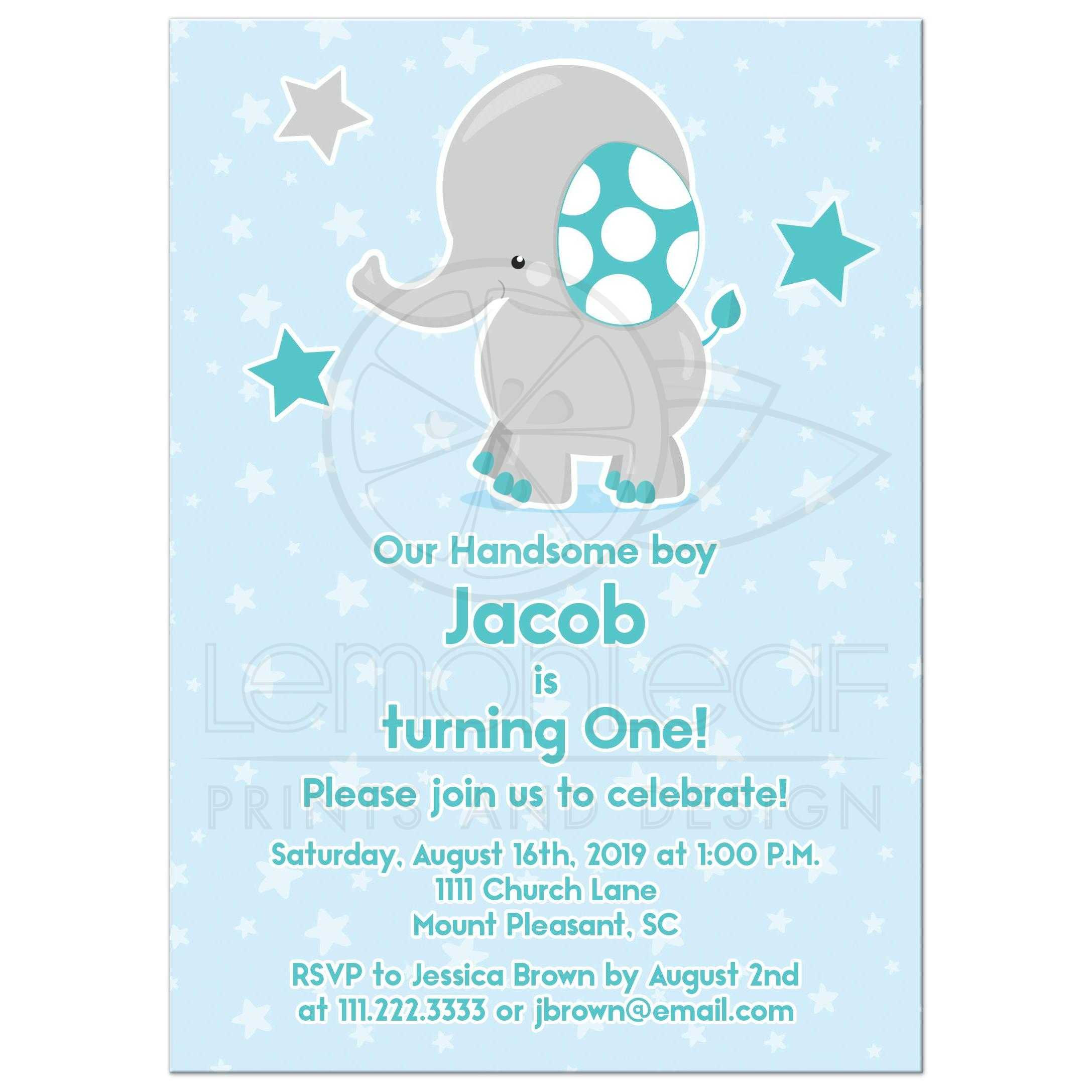 Elephant Birthday Invitations
 Cute Elephant 1st Birthday Invitation Teal Gray