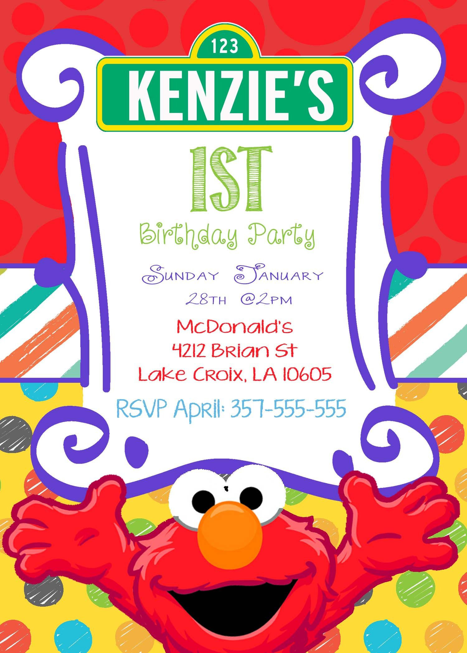 Elmo 1st Birthday Invitations
 Elmo Birthday Invitation PRINTABLE Digital File 5x7
