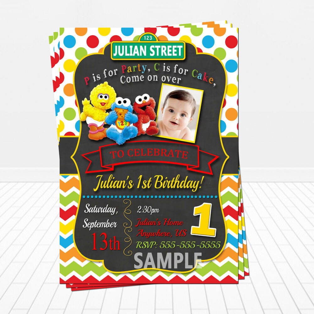 Elmo 1st Birthday Invitations
 PRINTED Baby Sesame Street Birthday Invitations Baby Elmo