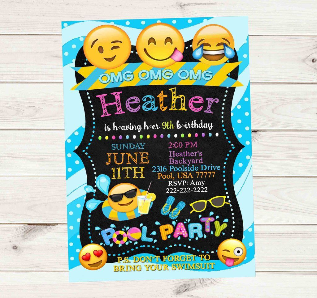 Emoji Pool Party Ideas
 Emoji Pool Party Waves Dots Chalkboard Banner Birthday