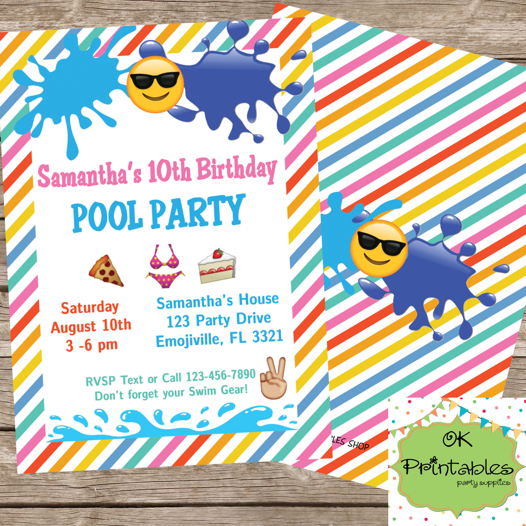 Emoji Pool Party Ideas
 Emoji Pool party invitation Emoji by okprintables on Zibbet