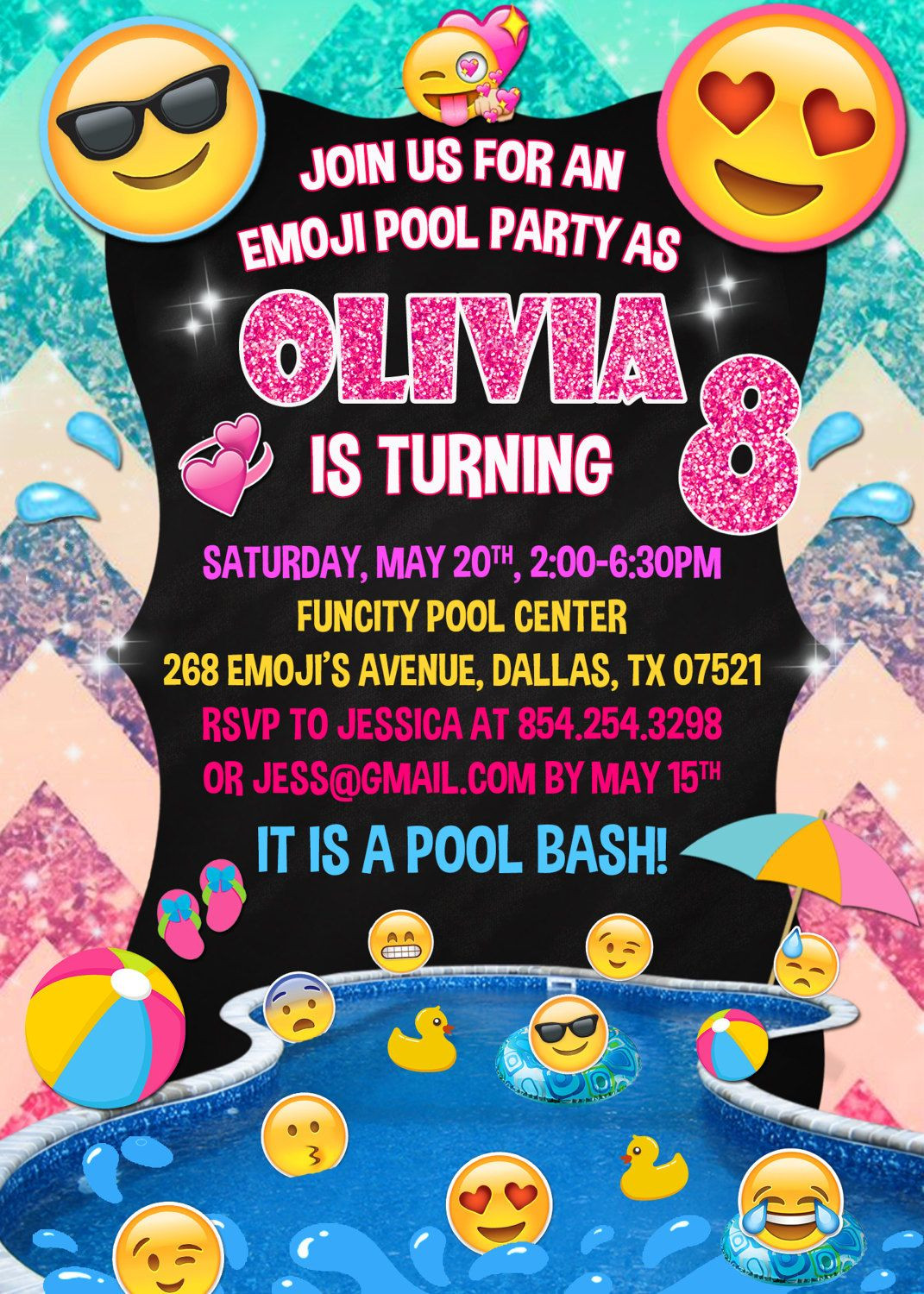 Emoji Pool Party Ideas
 Emoji Pool Party Invitation Emoji Icons Birthday Party