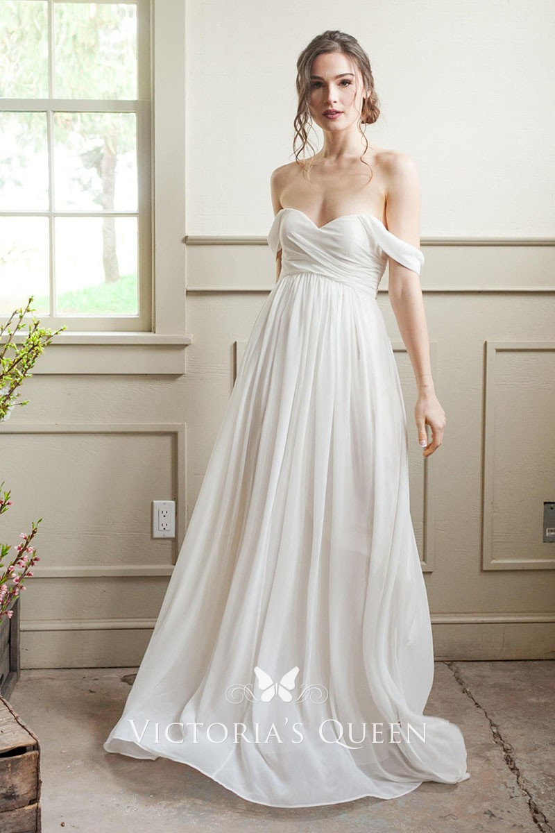 Empire Waist Wedding Dresses
 Ivory Chiffon f shoulder Floor Length Empire Waist A