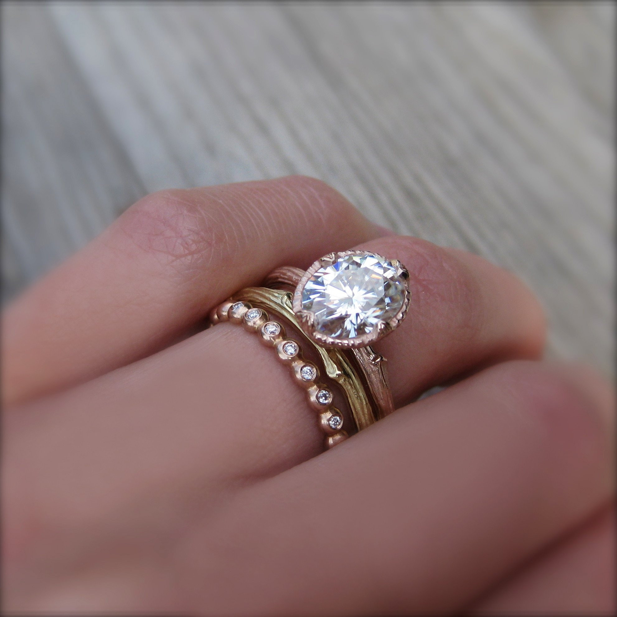 Engagement Rings With Wedding Bands
 Oval Forever e or Supernova Moissanite Twig Engagement