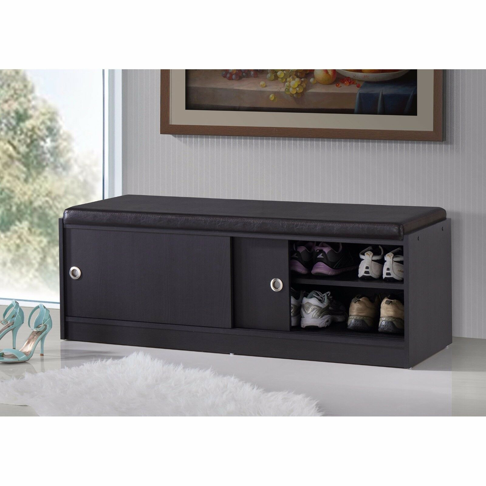 Entry Benches Shoe Storage
 Shoe Storage Bench Modern Leather Rack Organizer