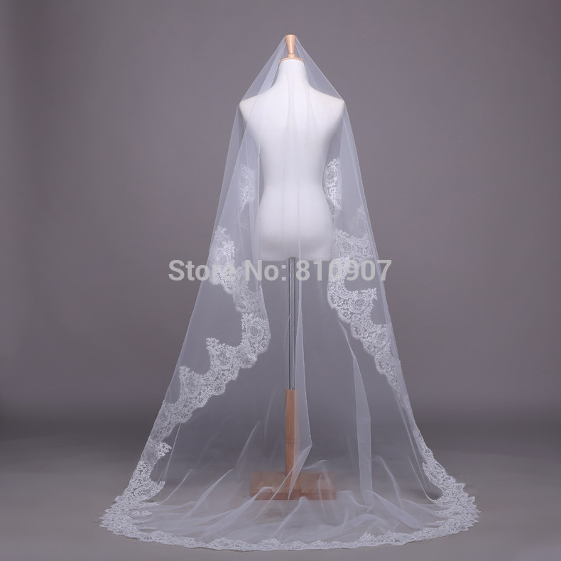Extra Long Wedding Veils
 Vintage Lace Wedding Veil Extra Long Corded Lace Hem e