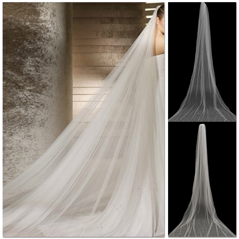 Extra Long Wedding Veils
 HOT Elegant White Beige Cathedral Bridal Accessories