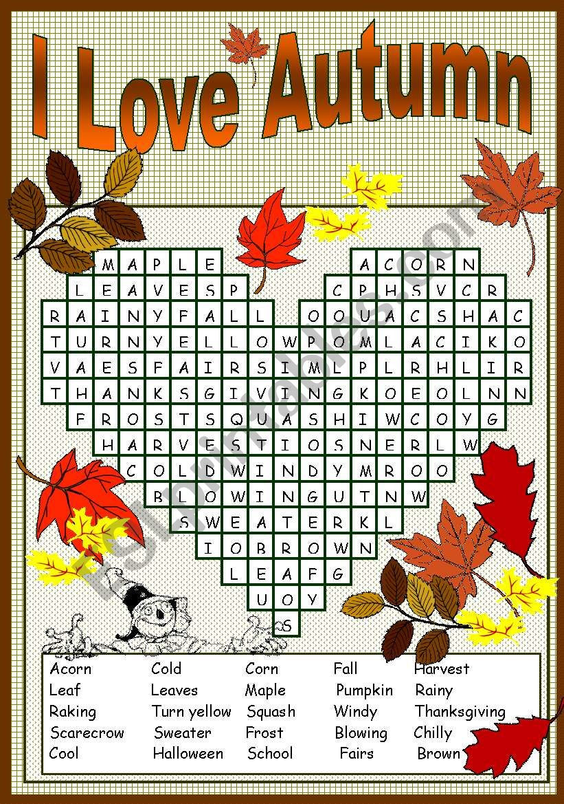 Fall Games For Adults
 I LOVE AUTUMN PUZZLE ESL worksheet by sevim 6