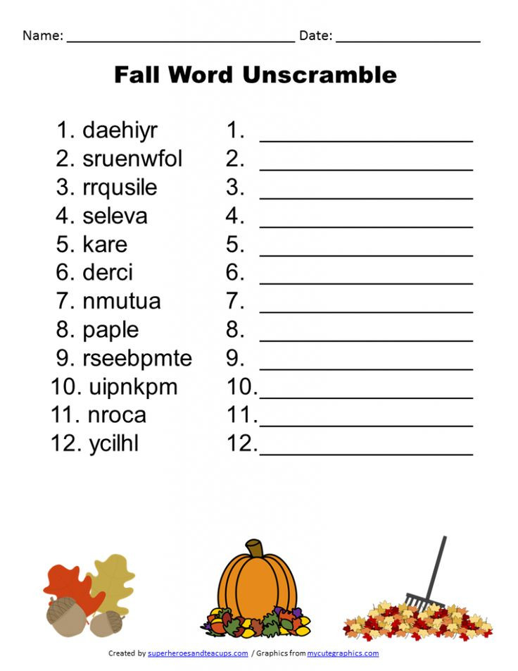 Fall Games For Adults
 Free Printable Fall Word Unscramble