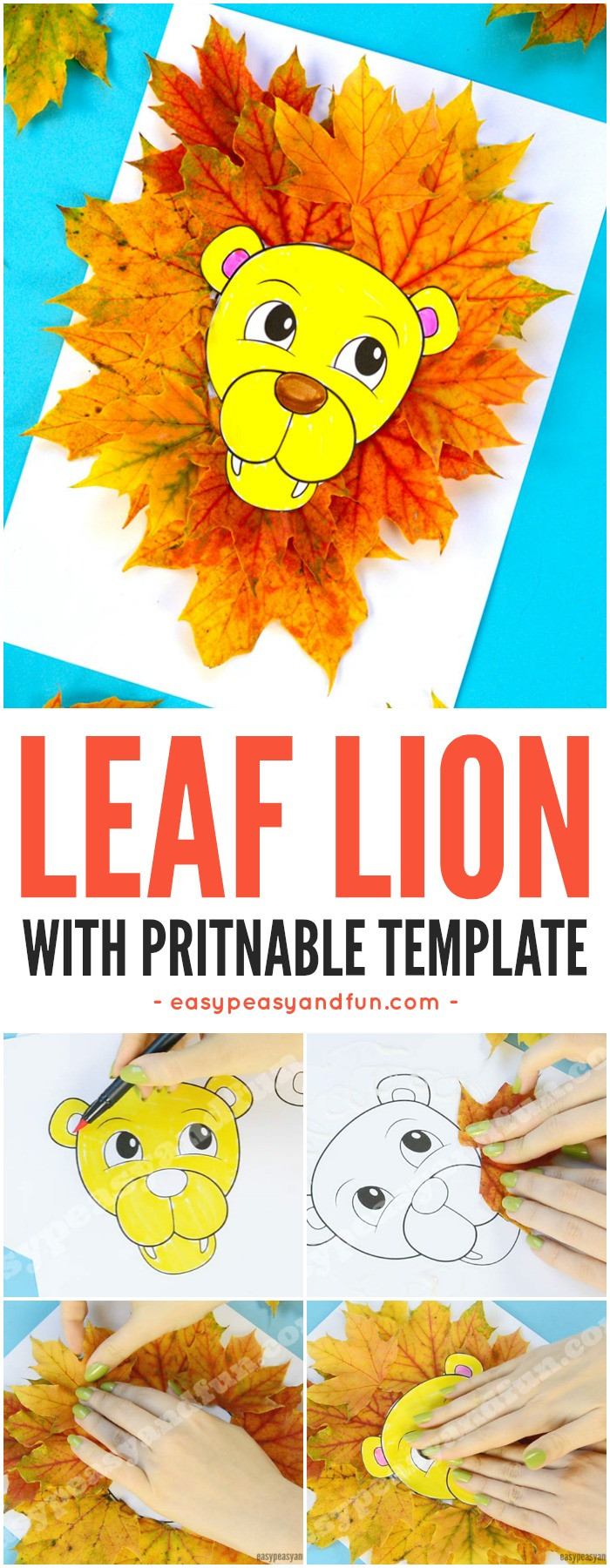 Fall Leaf Crafts For Kids
 Lion Leaf Craft with Printable Template Easy Peasy and Fun